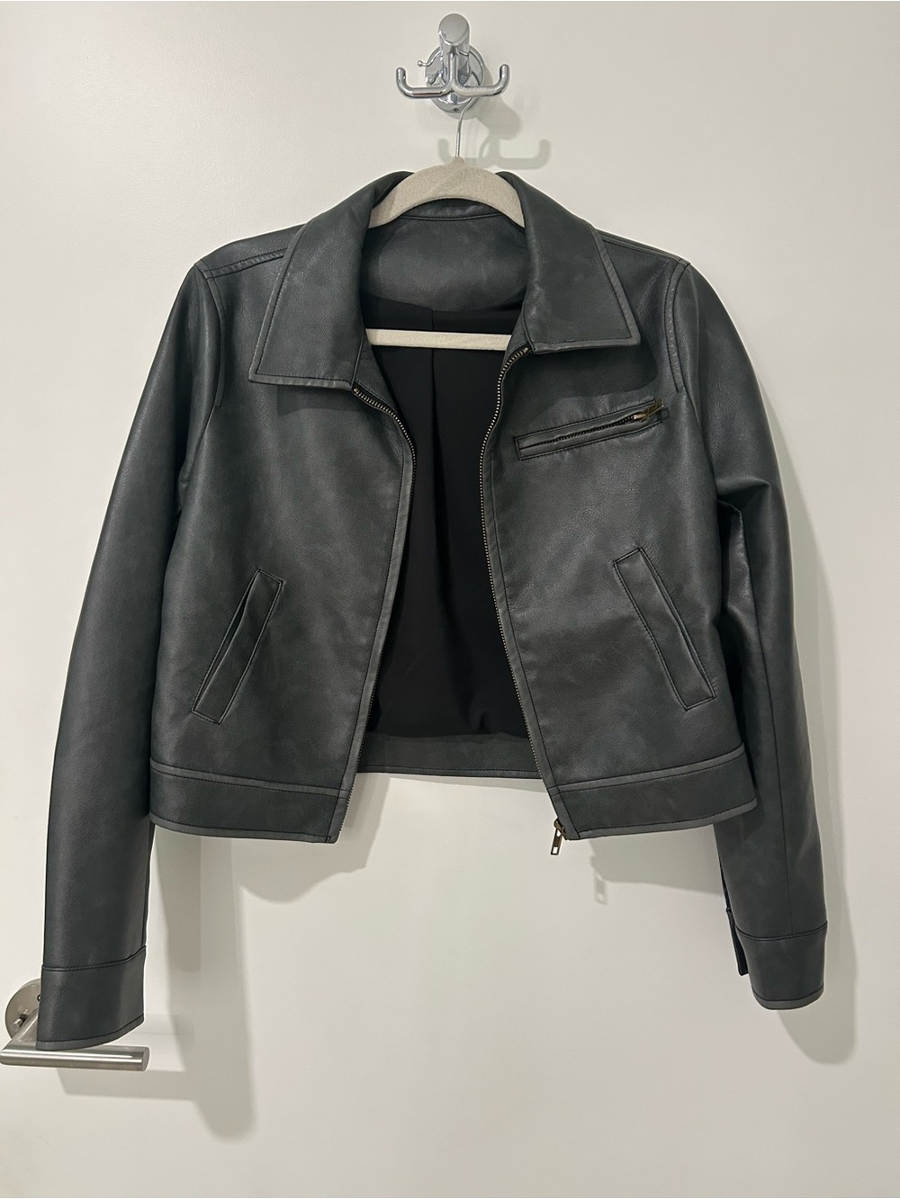 SHEIN Black Faux Leather Zip-Front Jacket